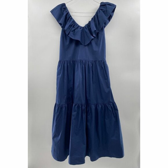 Pomander Place Tuckernuck Navy Blue Ruffle Jo Dress Midi/Maxi Tiered V-Neck XS - Picture 2 of 7